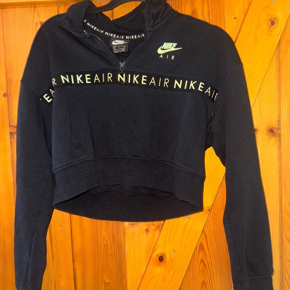 Nike Air Women's Black and Neon Green Cropped Sweatshirt